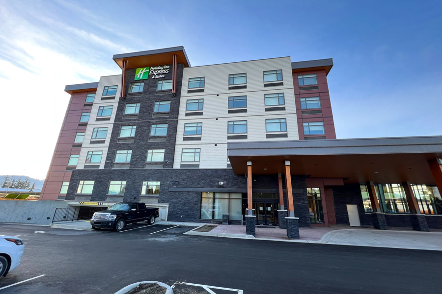 An exterior wide-shot of the Holiday Inn.
