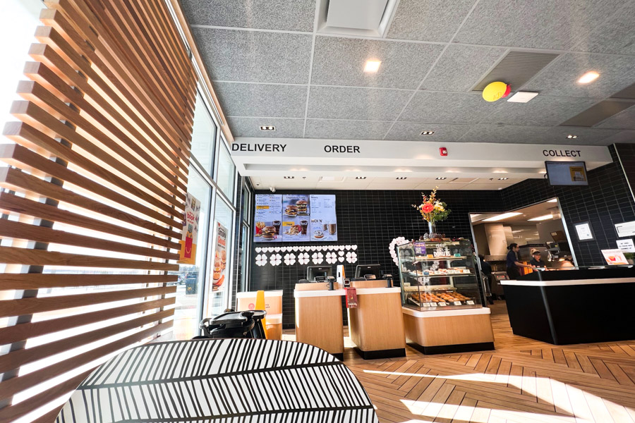 The interior seating area of a McDonalds restaurant